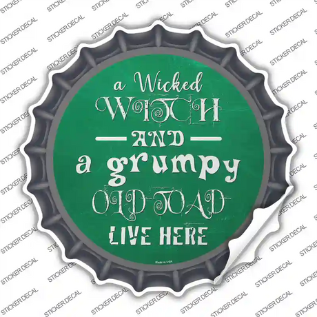 Wicked Witch and Grumpy Toad Novelty Bottle Cap Sticker Decal
