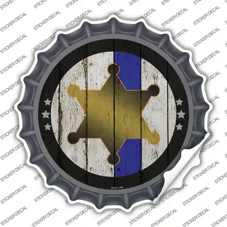 Sheriff Star Blue Line Novelty Bottle Cap Sticker Decal