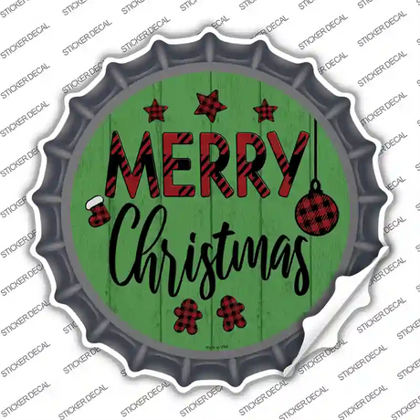Merry Christmas Plaid Green Novelty Bottle Cap Sticker Decal