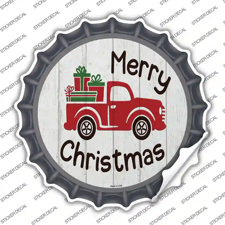 Merry Christmas Present Truck Novelty Bottle Cap Sticker Decal