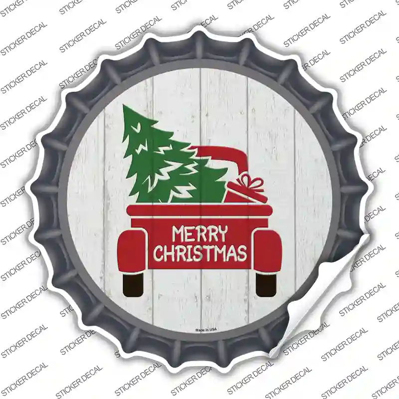 Christmas Tree In Truck Bed Novelty Bottle Cap Sticker Decal
