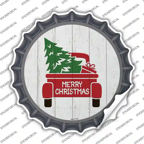 Christmas Tree In Truck Bed Novelty Bottle Cap Sticker Decal