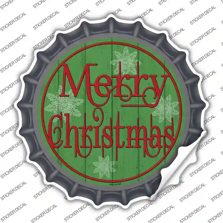 Merry Christmas Green Wood Novelty Bottle Cap Sticker Decal