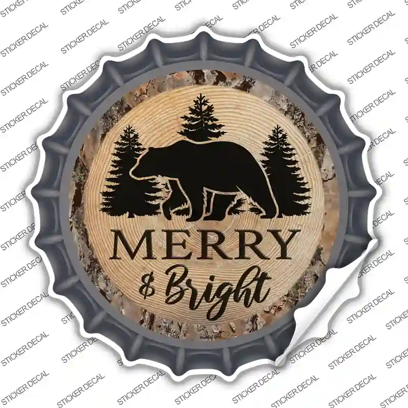 Merry and Bright Bear Novelty Bottle Cap Sticker Decal