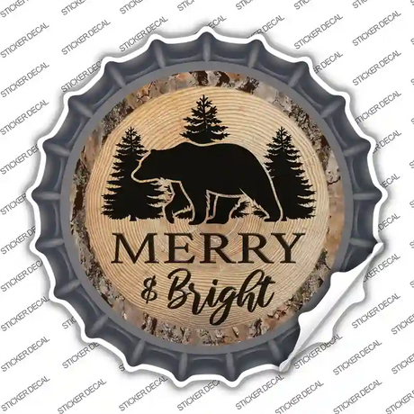 Merry and Bright Bear Novelty Bottle Cap Sticker Decal