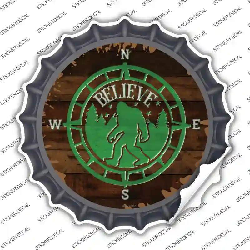 Sasquatch Compass Believe Novelty Bottle Cap Sticker Decal
