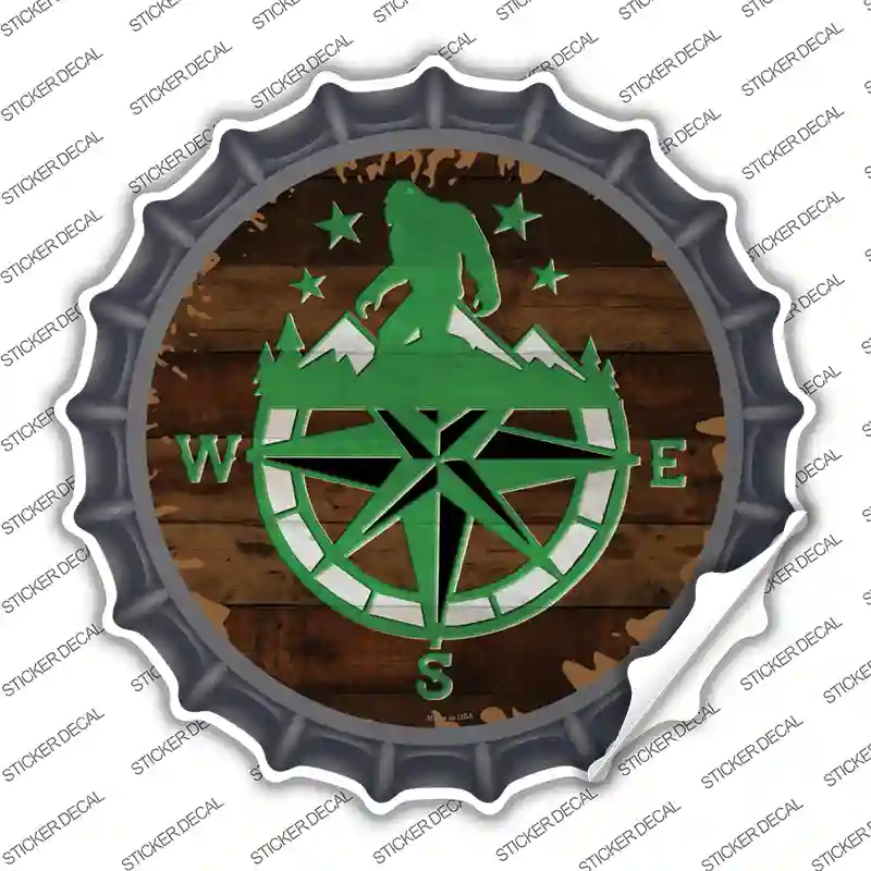 Sasquatch Compass Novelty Bottle Cap Sticker Decal