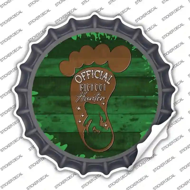 Bigfoot Hunter Footprint Novelty Bottle Cap Sticker Decal