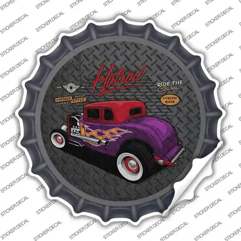 Purple Flame Hotrod Novelty Bottle Cap Sticker Decal