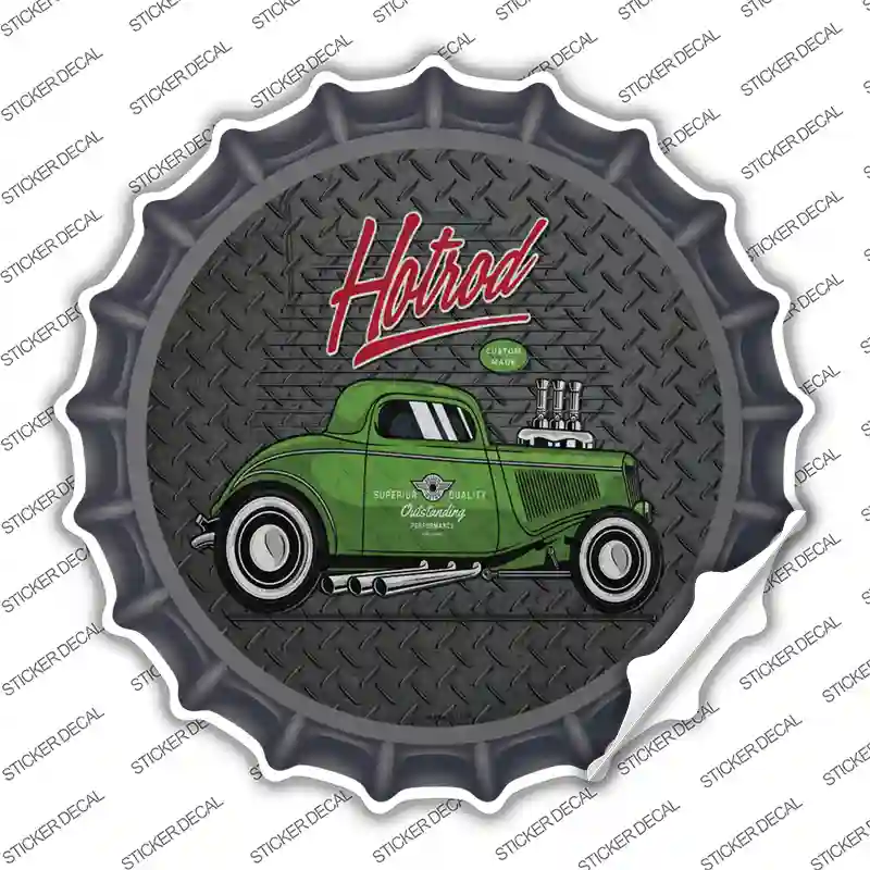 Green Hotrod Novelty Bottle Cap Sticker Decal