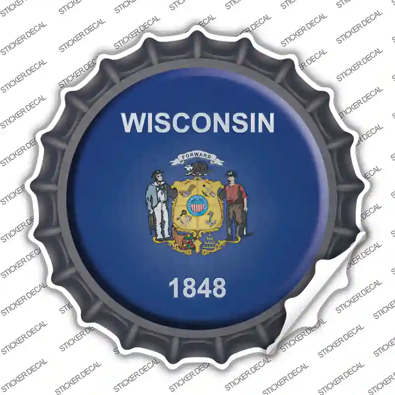 Wisconsin State Flag Novelty Bottle Cap Sticker Decal