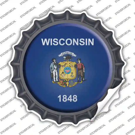 Wisconsin State Flag Novelty Bottle Cap Sticker Decal