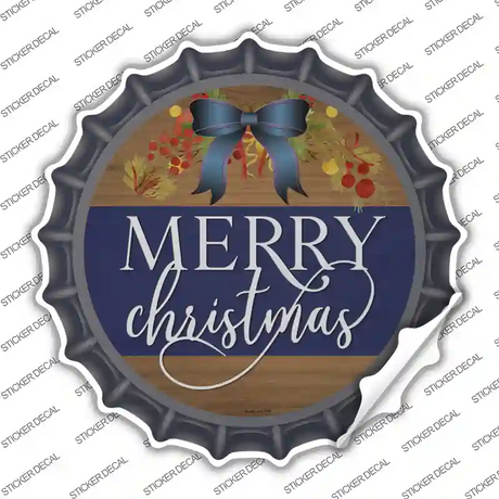 Merry Christmas Blue Bow Novelty Bottle Cap Sticker Decal