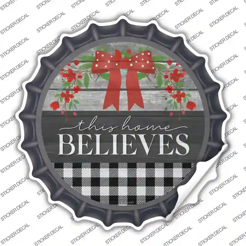 This Home Believes Plaid Novelty Bottle Cap Sticker Decal