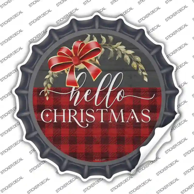 Hello Christmas Plaid Novelty Bottle Cap Sticker Decal
