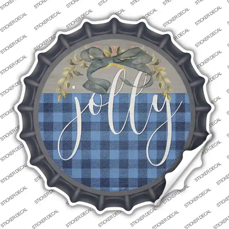 Jolly Blue Plaid Novelty Bottle Cap Sticker Decal