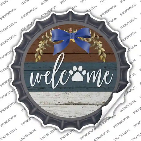 Welcome Paw Wreath Novelty Bottle Cap Sticker Decal