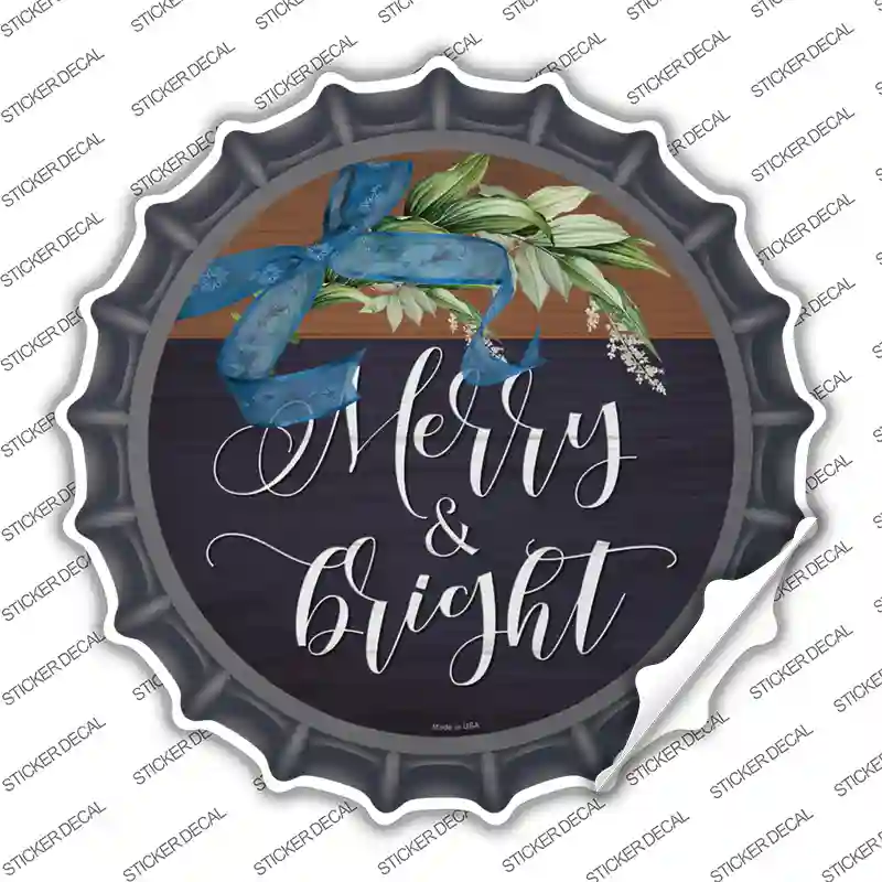 Merry And Bright Bow Wreath Novelty Bottle Cap Sticker Decal