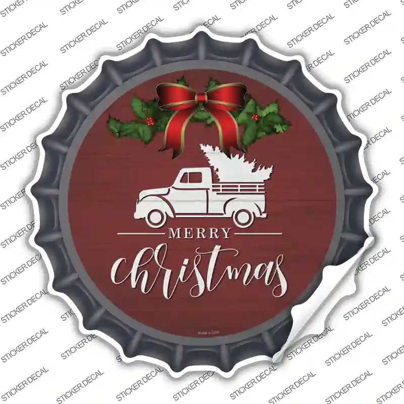 Merry Christmas Truck Red Novelty Bottle Cap Sticker Decal