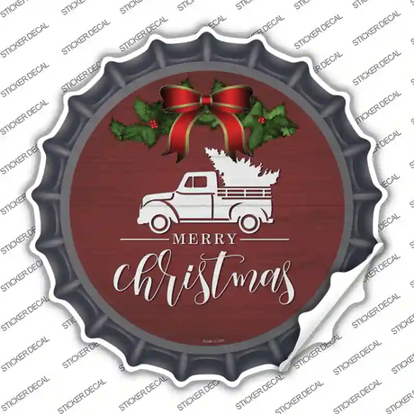 Merry Christmas Truck Red Novelty Bottle Cap Sticker Decal