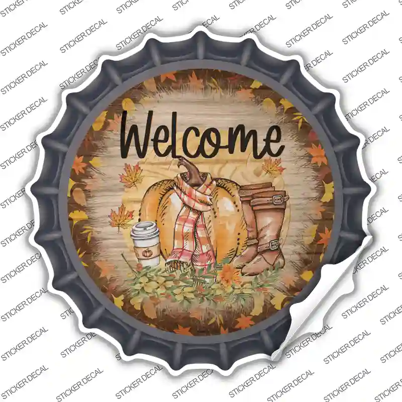 Welcome Pumpkin Novelty Bottle Cap Sticker Decal