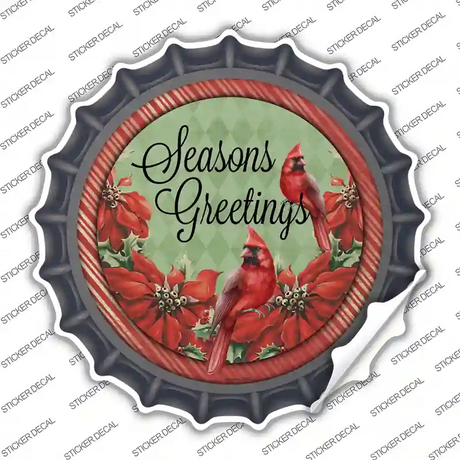 Seasons Greetings Cardinal Novelty Bottle Cap Sticker Decal