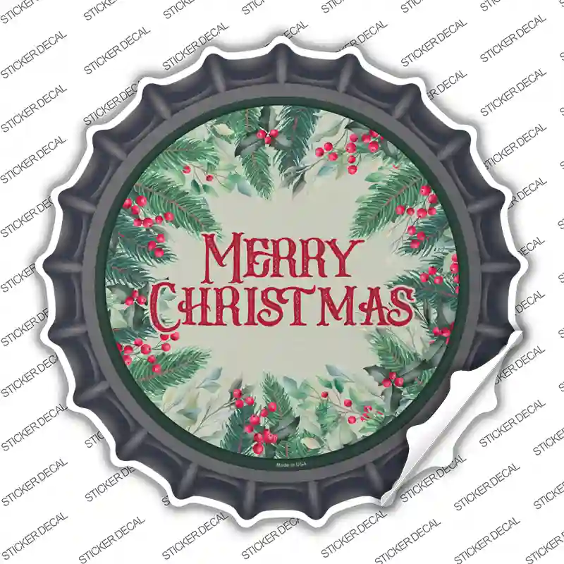 Merry Christmas Red Berries Novelty Bottle Cap Sticker Decal