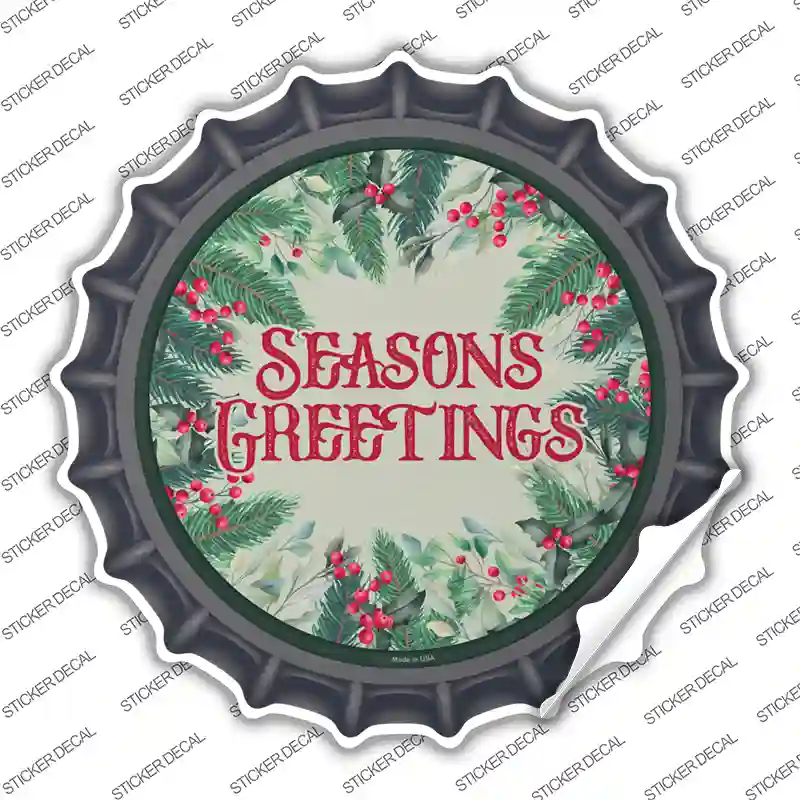 Seasons Greetings Red Novelty Bottle Cap Sticker Decal