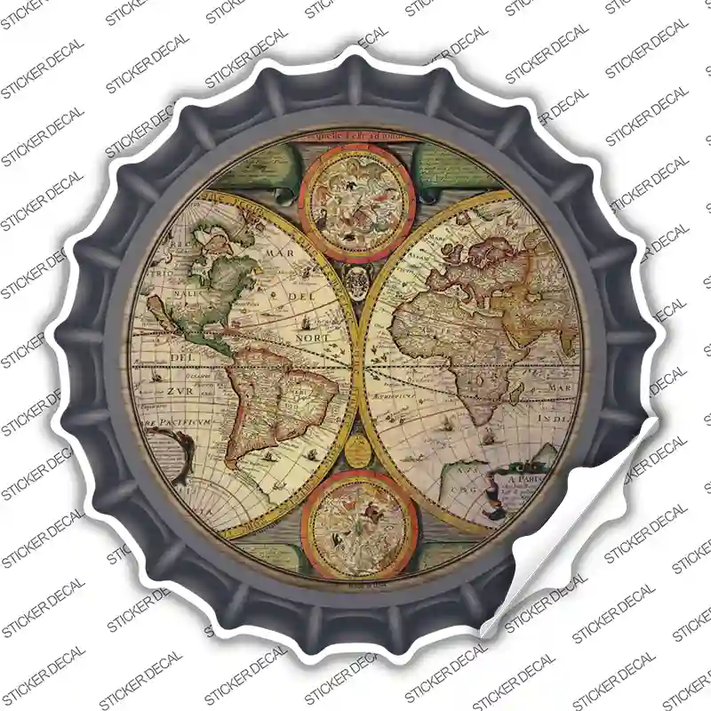 World Hemispheres Map Novelty Bottle Cap Sticker Decal