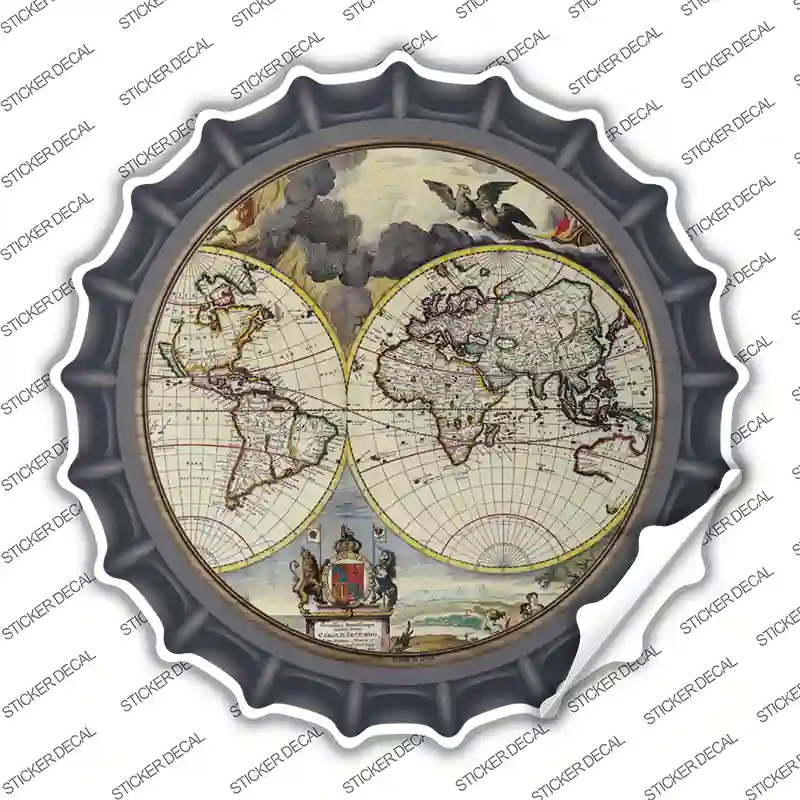 World Map Novelty Bottle Cap Sticker Decal