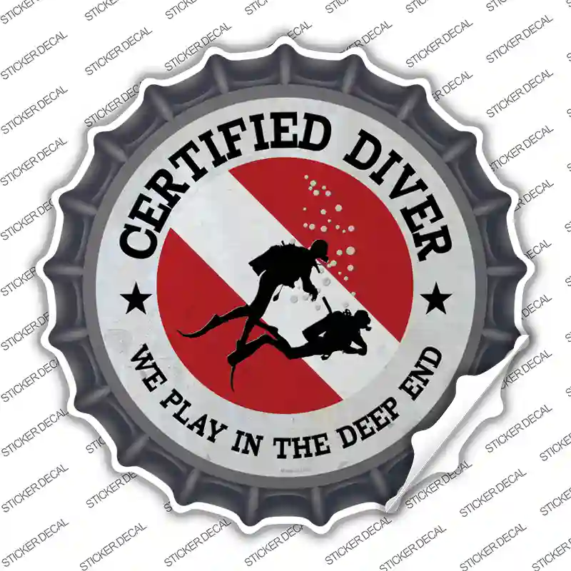 Certified Diver Deep End Novelty Bottle Cap Sticker Decal