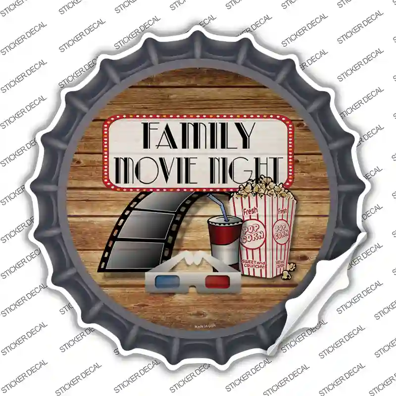 Family Movie Night Novelty Bottle Cap Sticker Decal