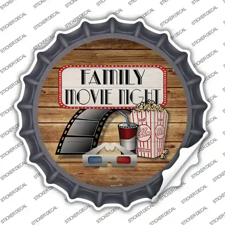 Family Movie Night Novelty Bottle Cap Sticker Decal