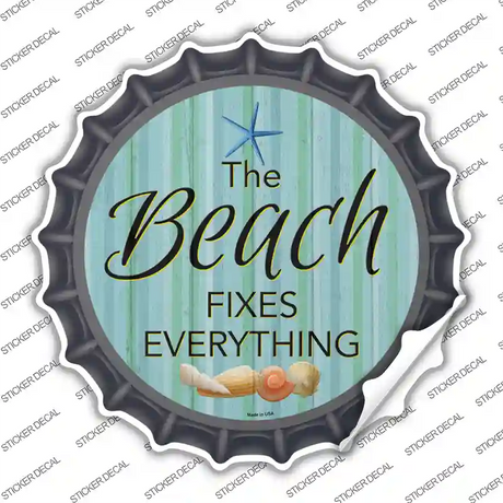Beach Fixes Everything Novelty Bottle Cap Sticker Decal