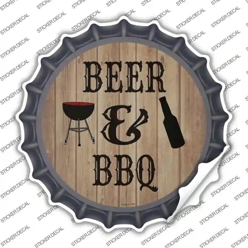 Beer And BBQ Novelty Bottle Cap Sticker Decal