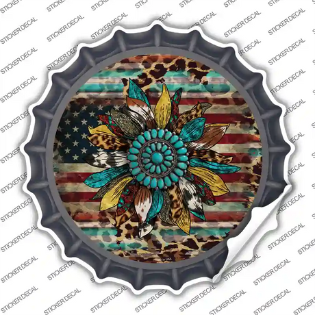 Turquoise Concho Sunflower Novelty Bottle Cap Sticker Decal