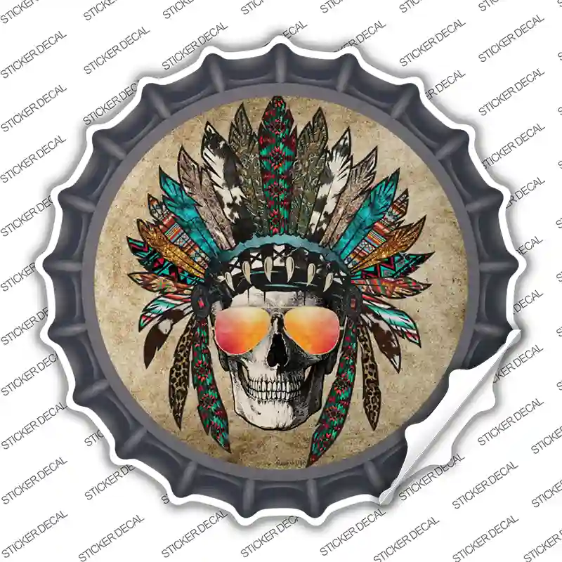 Headress Skull With Aviators Novelty Bottle Cap Sticker Decal