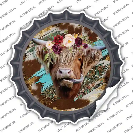 Highland Cattle On Mixed Print Novelty Bottle Cap Sticker Decal