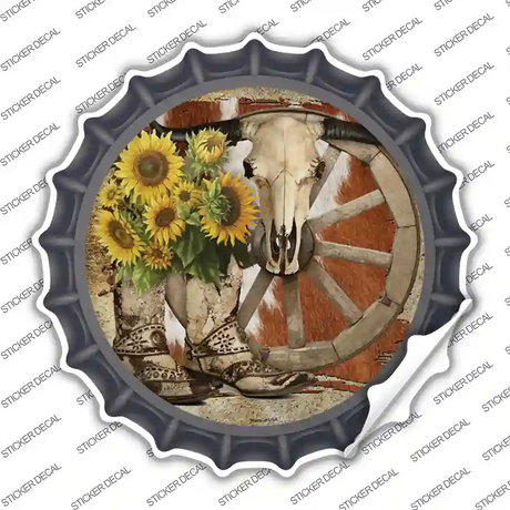 Boots Cow Skull Barn Novelty Bottle Cap Sticker Decal