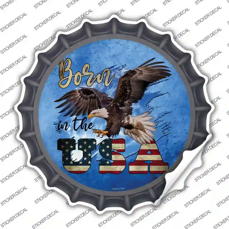 Eagle Born In The USA Blue Novelty Bottle Cap Sticker Decal