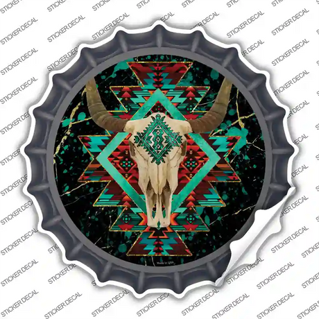 Cow Skull Dark Aztec Novelty Bottle Cap Sticker Decal