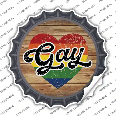Gay Heart On Wood Novelty Bottle Cap Sticker Decal