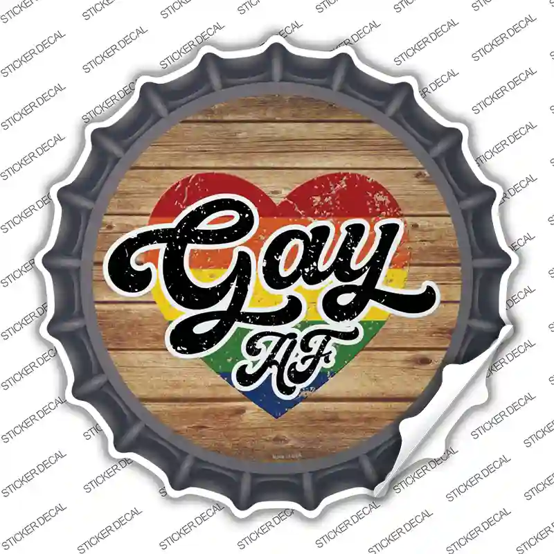 Gay AF Heart On Wood Novelty Bottle Cap Sticker Decal