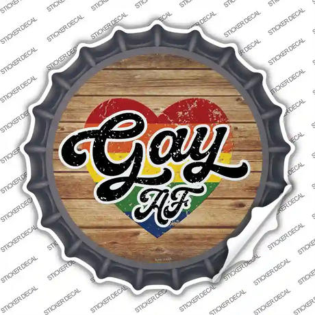 Gay AF Heart On Wood Novelty Bottle Cap Sticker Decal
