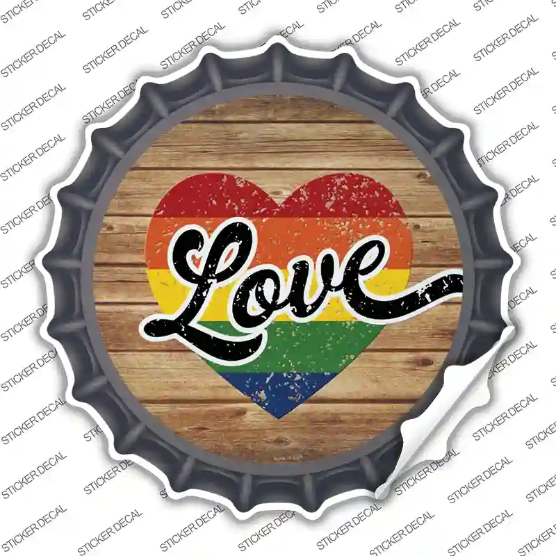 Love Heart On Wood Novelty Bottle Cap Sticker Decal