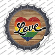Love Heart On Wood Novelty Bottle Cap Sticker Decal
