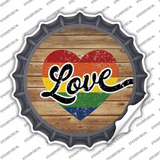 Love Heart On Wood Novelty Bottle Cap Sticker Decal