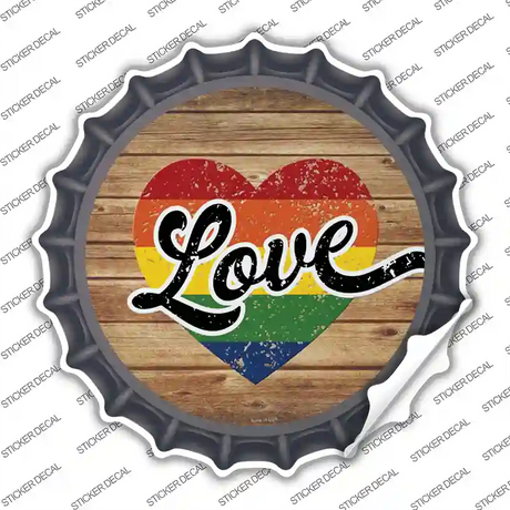 Love Heart On Wood Novelty Bottle Cap Sticker Decal