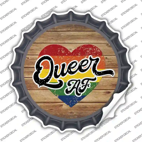 Queer AF Heart On Wood Novelty Bottle Cap Sticker Decal