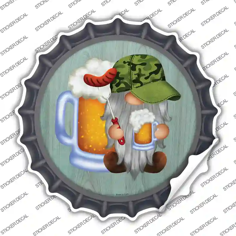 Beer Camo Grilling Gnome Novelty Bottle Cap Sticker Decal